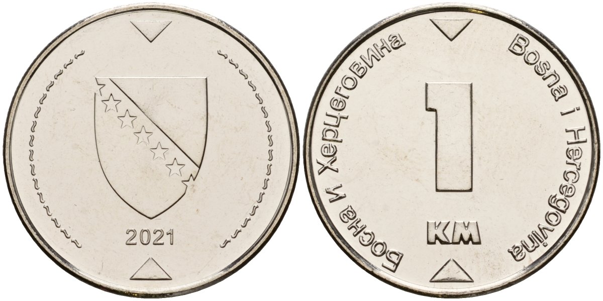 Босния и Герцеговина 1 конвертируемая марка 2021 KM 118 сталь плакированная никелем UNC M58-12