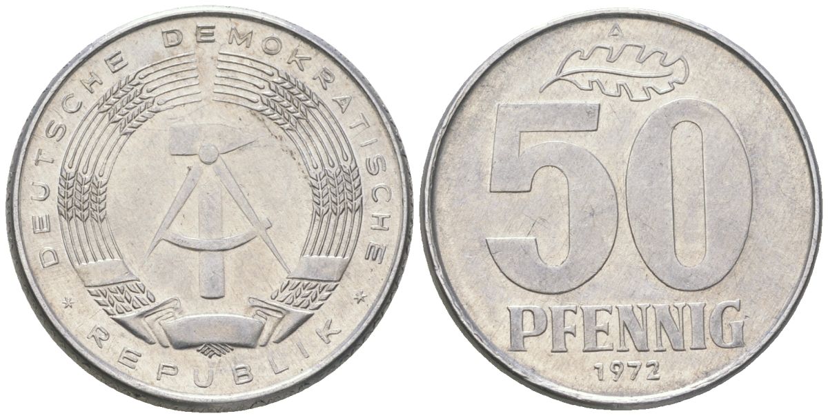 ГДР 50 пфеннигов 1972 A KM 12.2 алюминий aUNC 4575-341