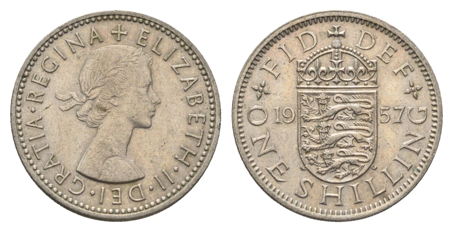 Великобритания 1 шиллинг 1957 Елизавета II (1952-2022), Английский герб KM 904, Spink 4147 медно-никель 4663-232