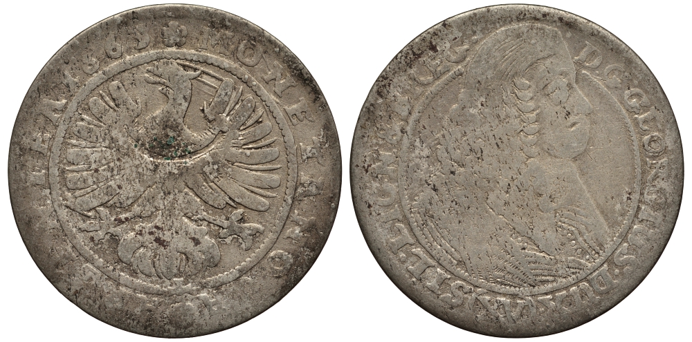 Силезия-Легница-Бжег 15 крейцеров 1663 Георг III (1639-1664) серебро 413-732