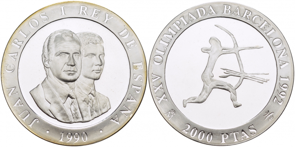 Испания 2000 песет 1990 XXV летние Олимпийские игры 1992 года в Барселоне, стрельба из лука KM 861 серебро PROOF 04-093-14
