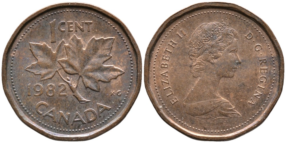 Канада 1 цент 1982 Елизавета II (1952-2022), кленовый лист KM 132 бронза 4528-751