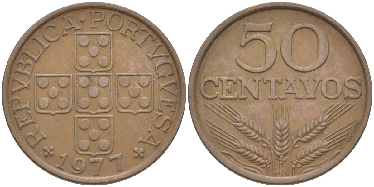 Португалия 50 сентаво 1977 KM 596 бронза 219-925