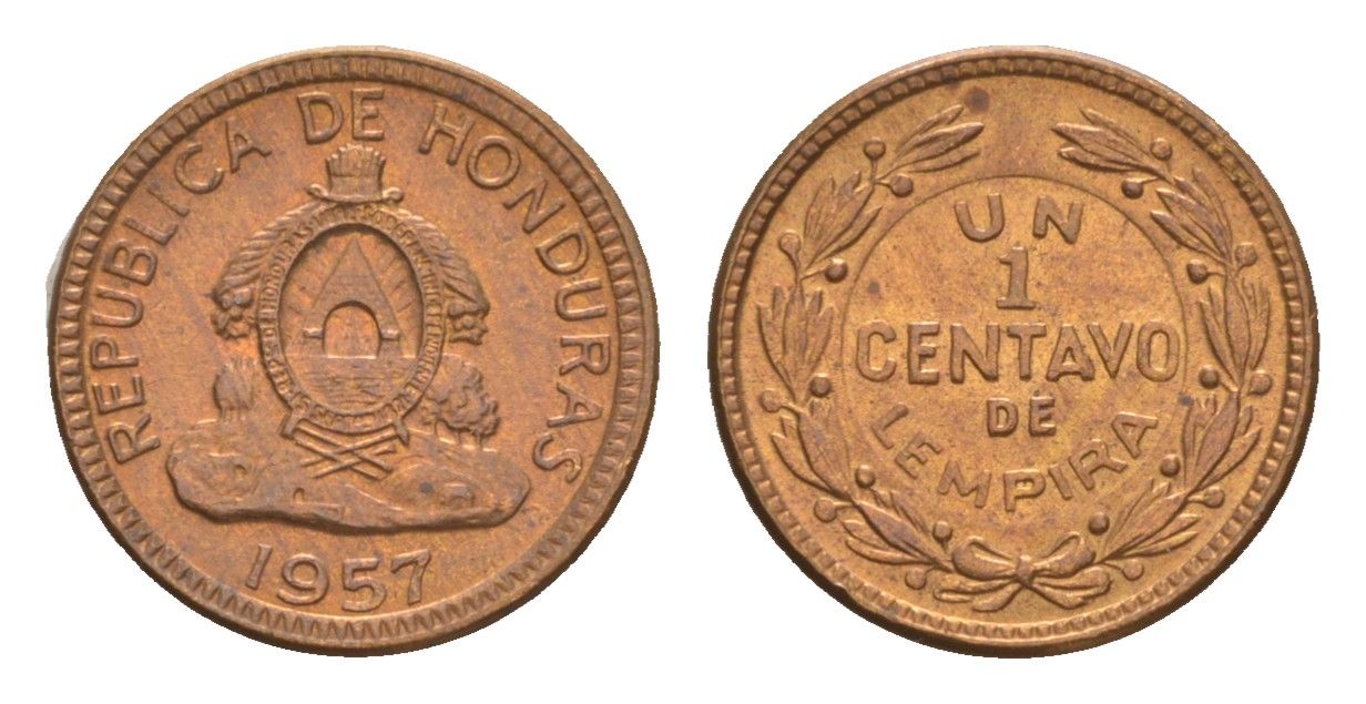 Гондурас 1 сентаво 1957 KM 77.2 бронза UNC 4649-762