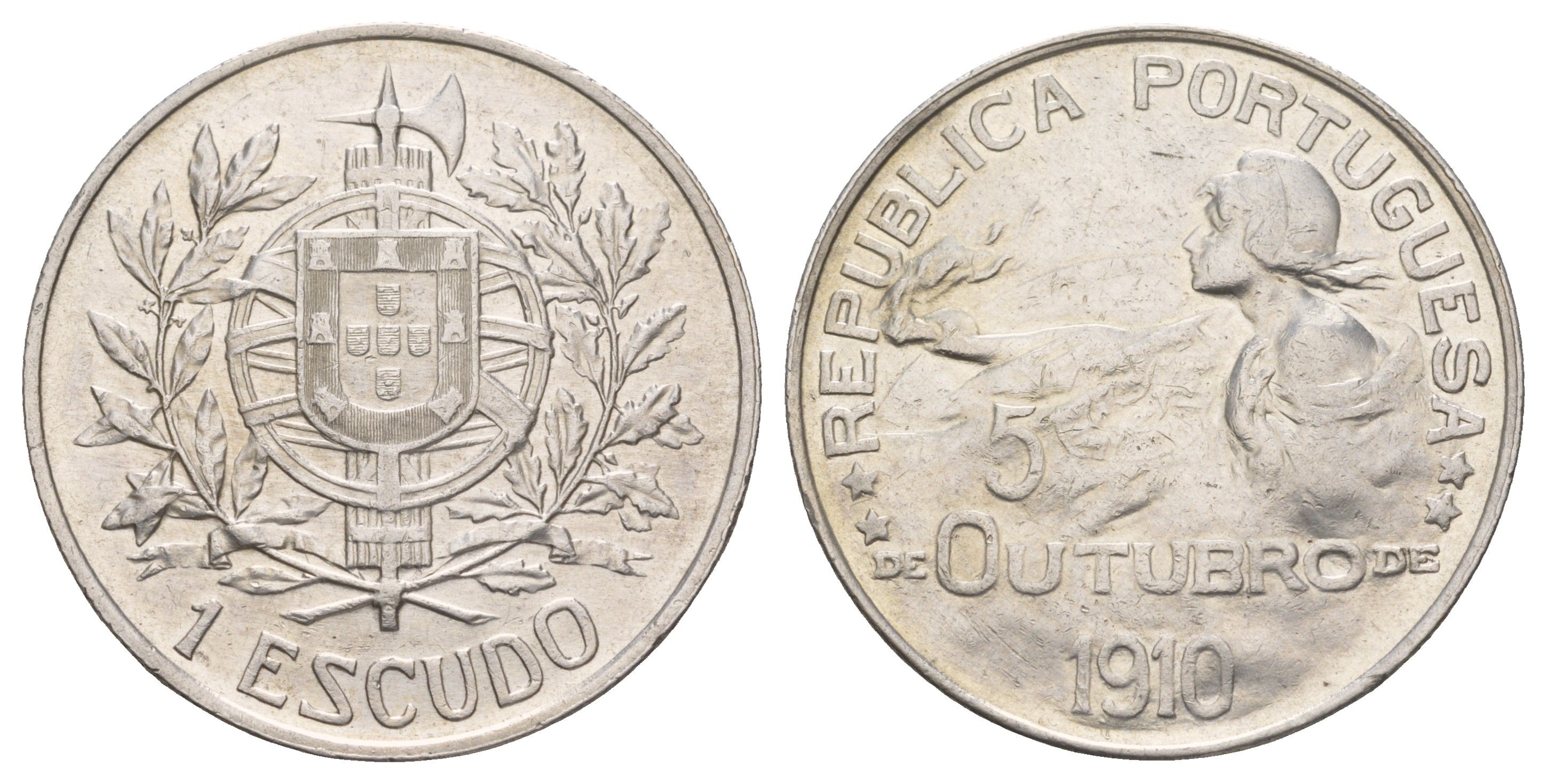 Португалия 1 эскудо 1910 Основание республики KM 560 серебро 00-801-45