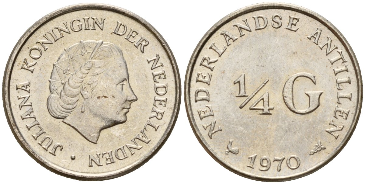 Нидерландские Антилы 1/4 гульдена 1970 Юлиана (1948-1980) KM 4 серебро 4152-1056