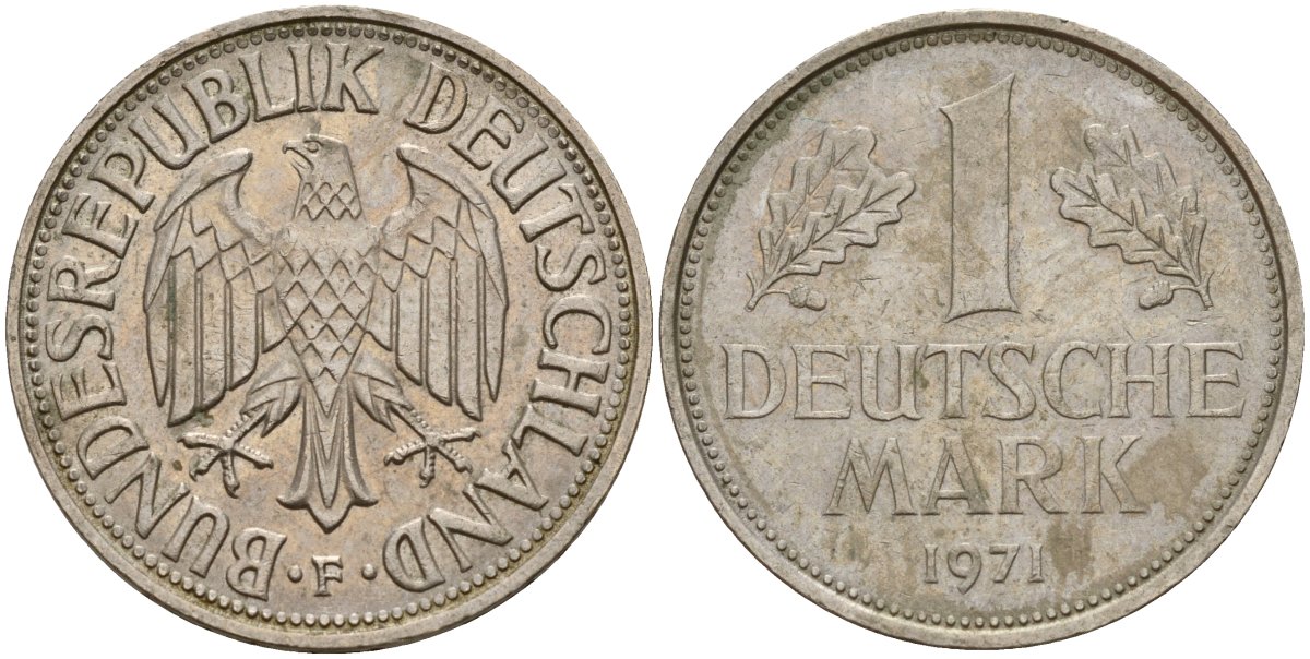 ФРГ 1 марка 1971 F KM 110, J. 385 медно-никель 4159-1122