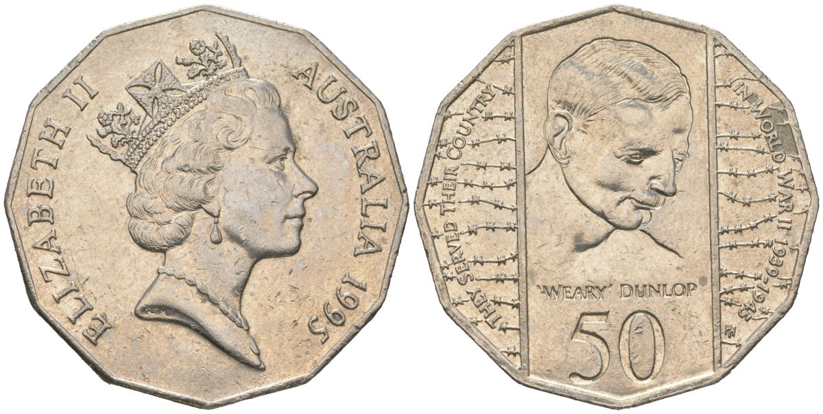 Австралия 50 центов 1995 50 лет со дня окончания Второй Мировой войны KM 294 медно-никель aUNC 4157-911