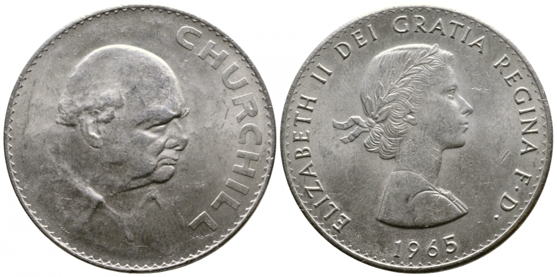 Великобритания 1 крона (5 шиллингов) 1965 Уинстон Черчилль, Елизавета II (1952-2022) KM 910, Spink 4144 медно-никель 4537-1114