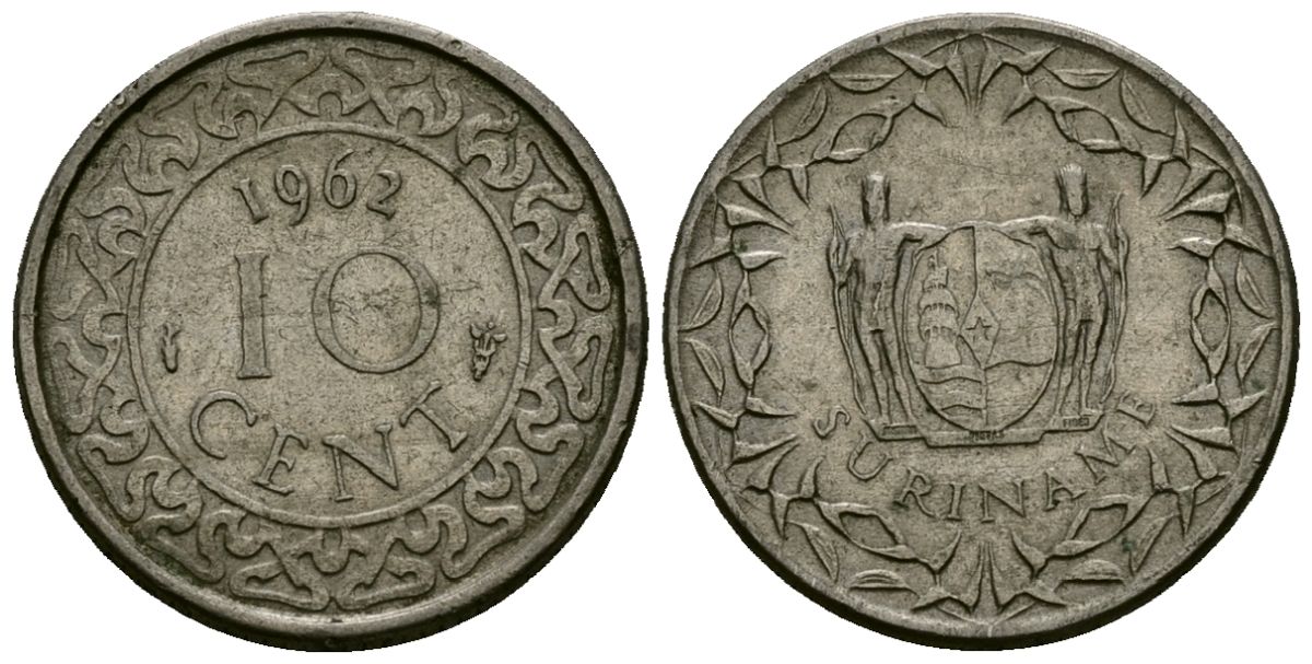 Суринам 10 центов 1962 KM 13 медно-никель 4136-741