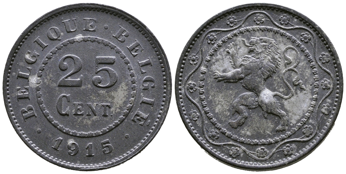 БЕЛЬГИЯ 25 САНТИМОВ 1915 BELGIQUE-BELGIE KM 82 цинк 3334-413