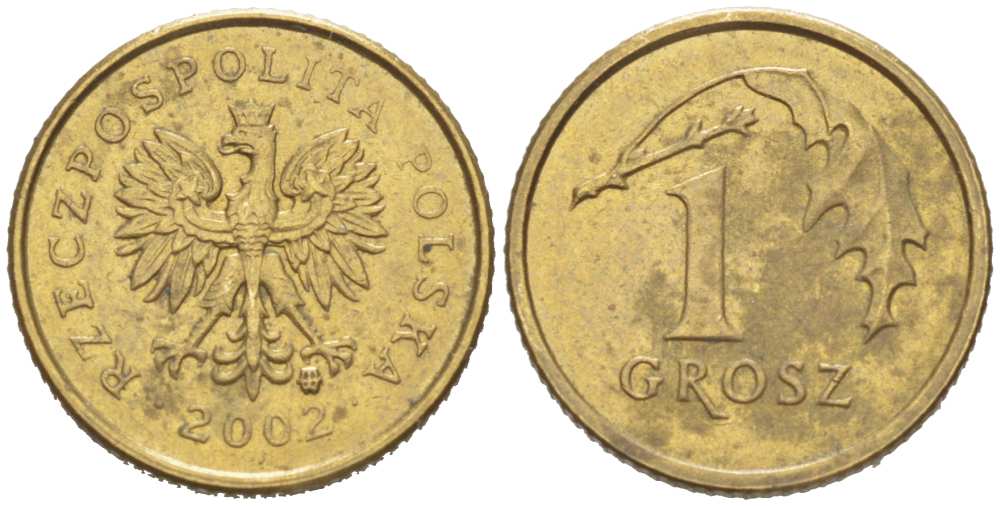 Польша 1 грош 2002 MW KM 276, Parchimowicz 701k латунь 218-1148