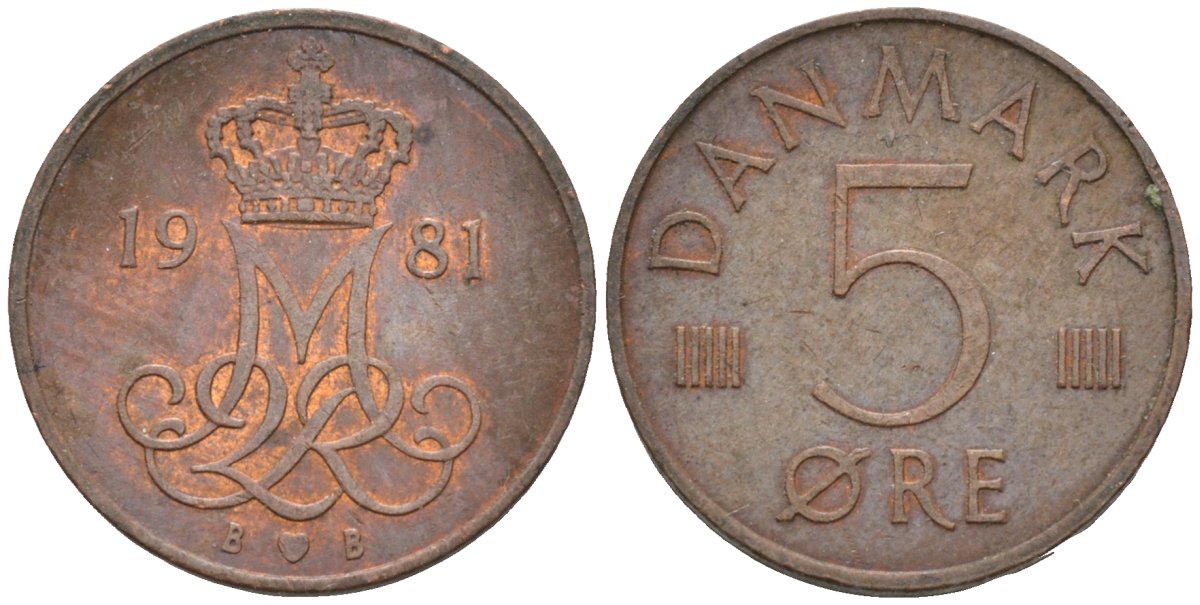 Дания 5 эре 1981 Маргрете II (1972- ) KM 859 бронза 4580-268