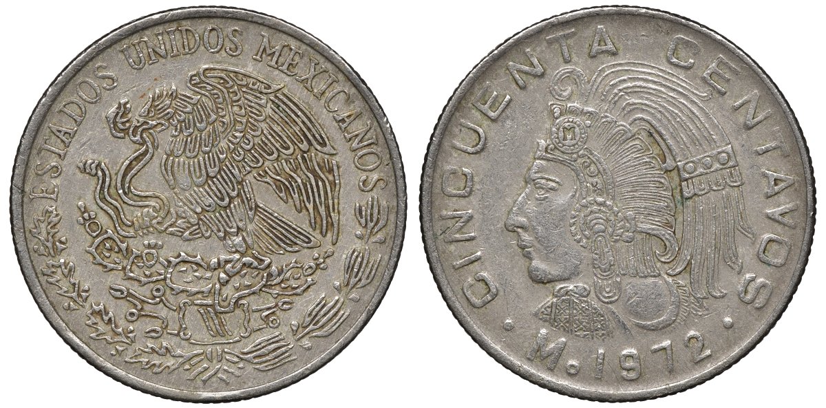 Мексика 50 сентаво 1972 Мо, куаутемок KM 452 медно-никель 4591-542