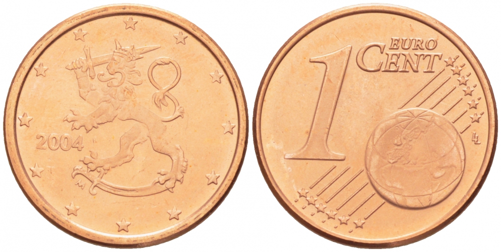 ФИНЛЯНДИЯ 1 ЕВРОЦЕНТ 2004 KM 98 сталь плакированная медью UNC 3457-1159