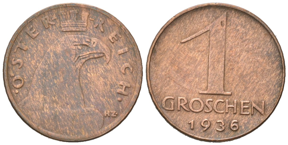 Австрия 1 грош 1936 KM 2836 бронза 192-136