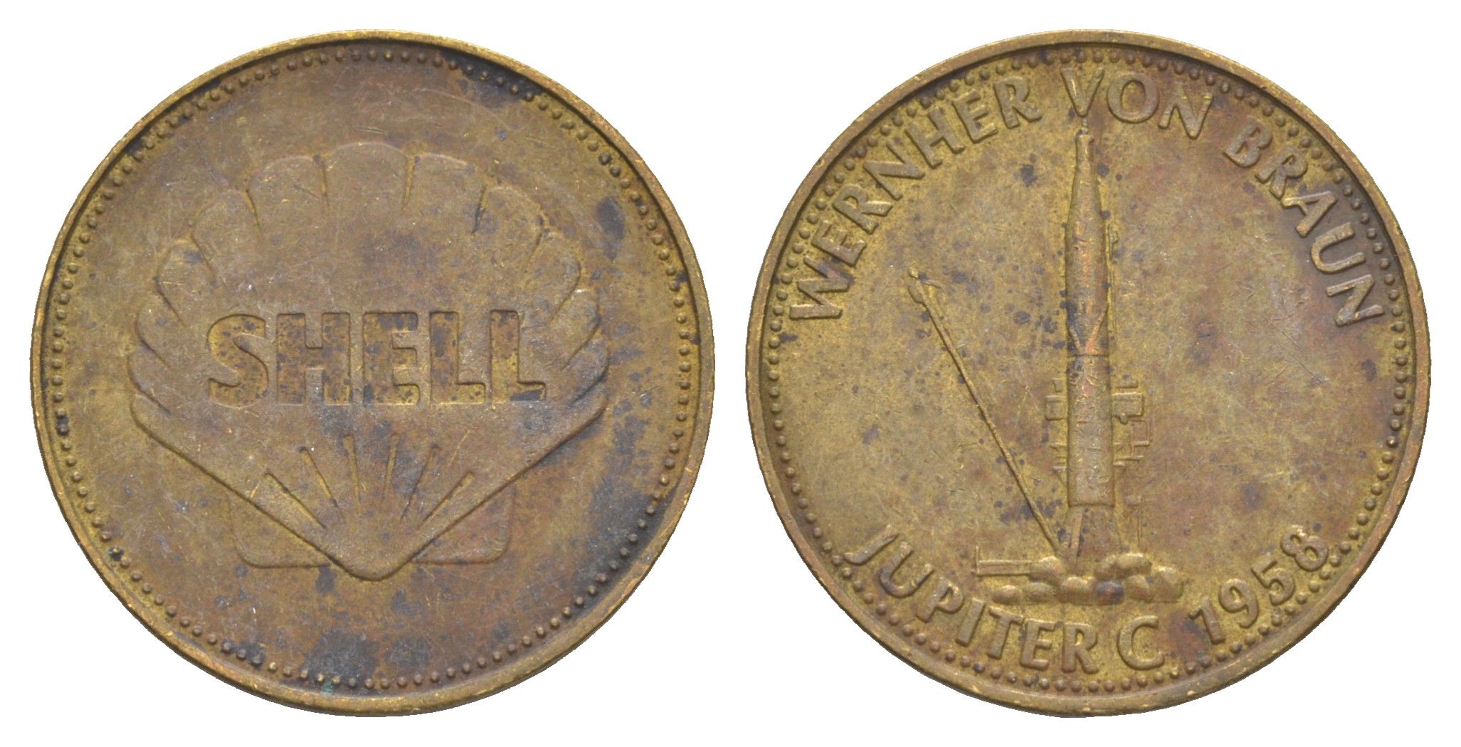 Франция жетон Shell - Человек в полете - Вернер фон Браун 1969 диаметр 26 мм, вес 5 гр Kooij RS011.15 сталь плакированная латунью 4175-526