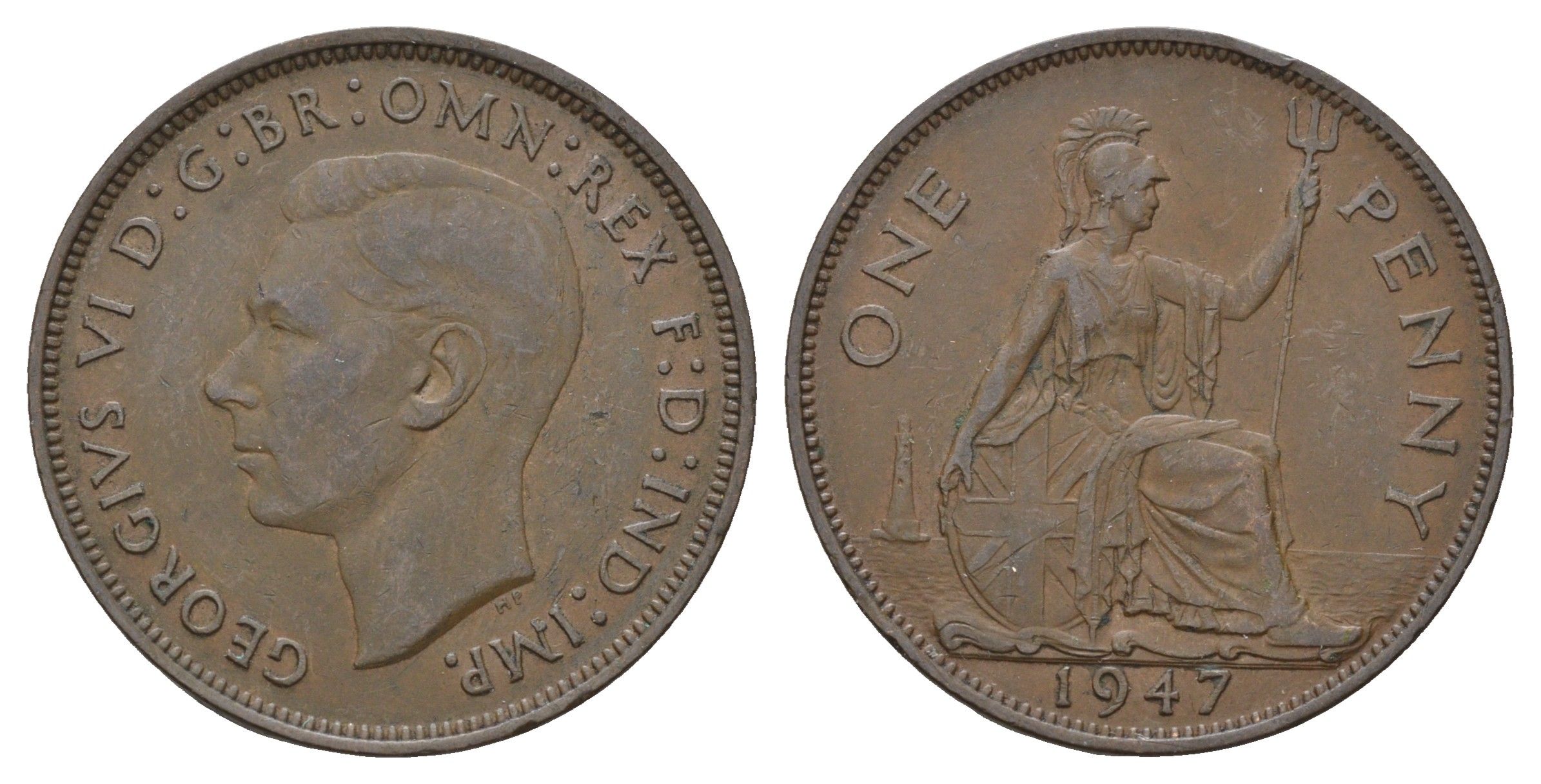 Великобритания 1 пенни 1947 Георг VI (1936-1952) КМ 845, Spink 4114 бронза 4111-1013