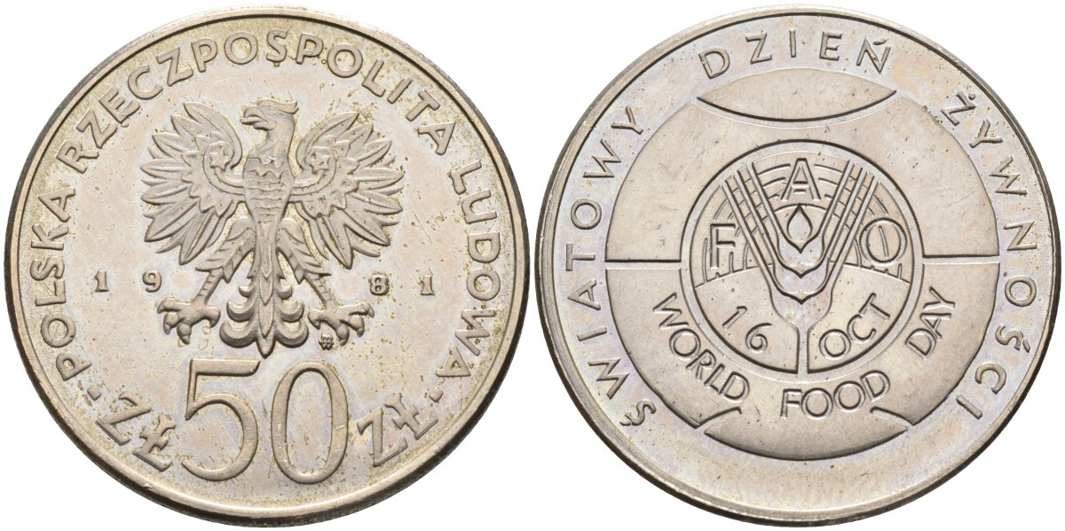 Польша 50 злотых 1981 MW, FAO KM 127, Parchimowicz 263 медно-никель 3457-426