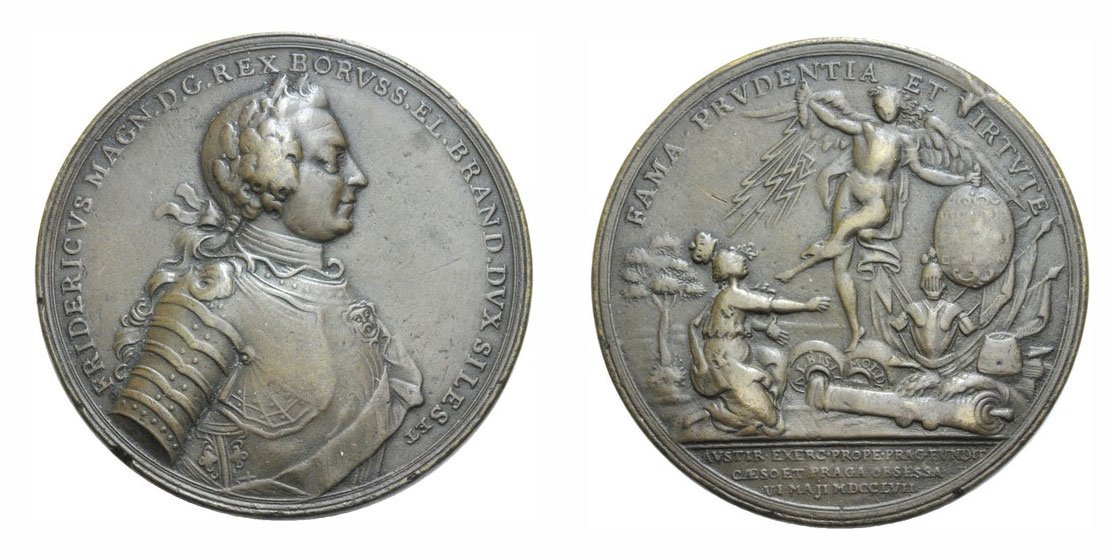 ПРУССИЯ МЕДАЛЬ 1757 БИТВЫ В МОЛДОВЕ, 48 мм, 40,23 гр бронза 1072-1-41