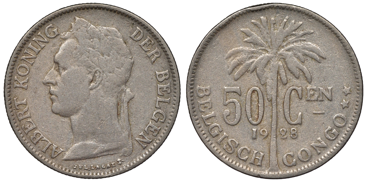 Бельгийское Конго 50 сантимов 1928 Belgen KM 23  медно-никель    4116-644