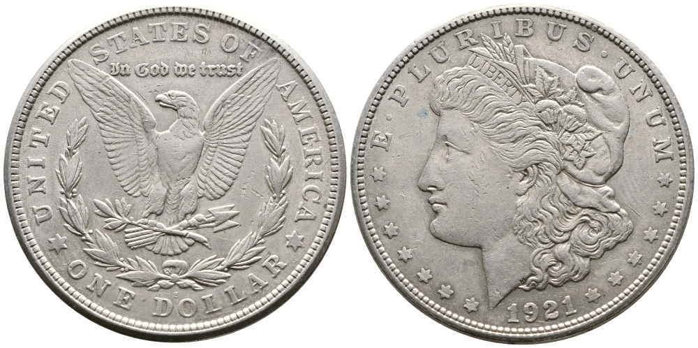 США 1 доллар 1921 S, Морган доллар KM 110 серебро 443-123