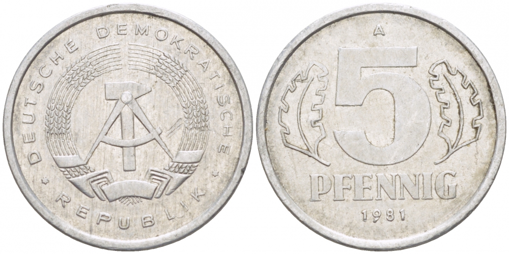 ГДР 5 пфеннигов 1981 A KM 9.2 алюминий 110-316