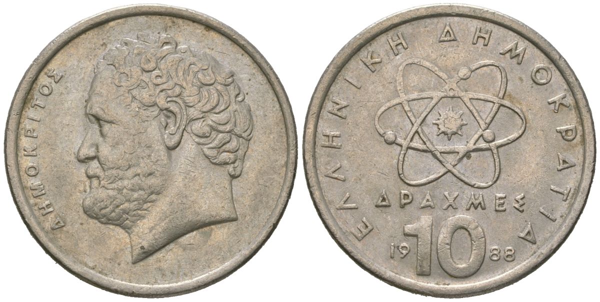 Греция 10 драхм 1988 Демокрит KM 132 медно-никель 4620-451