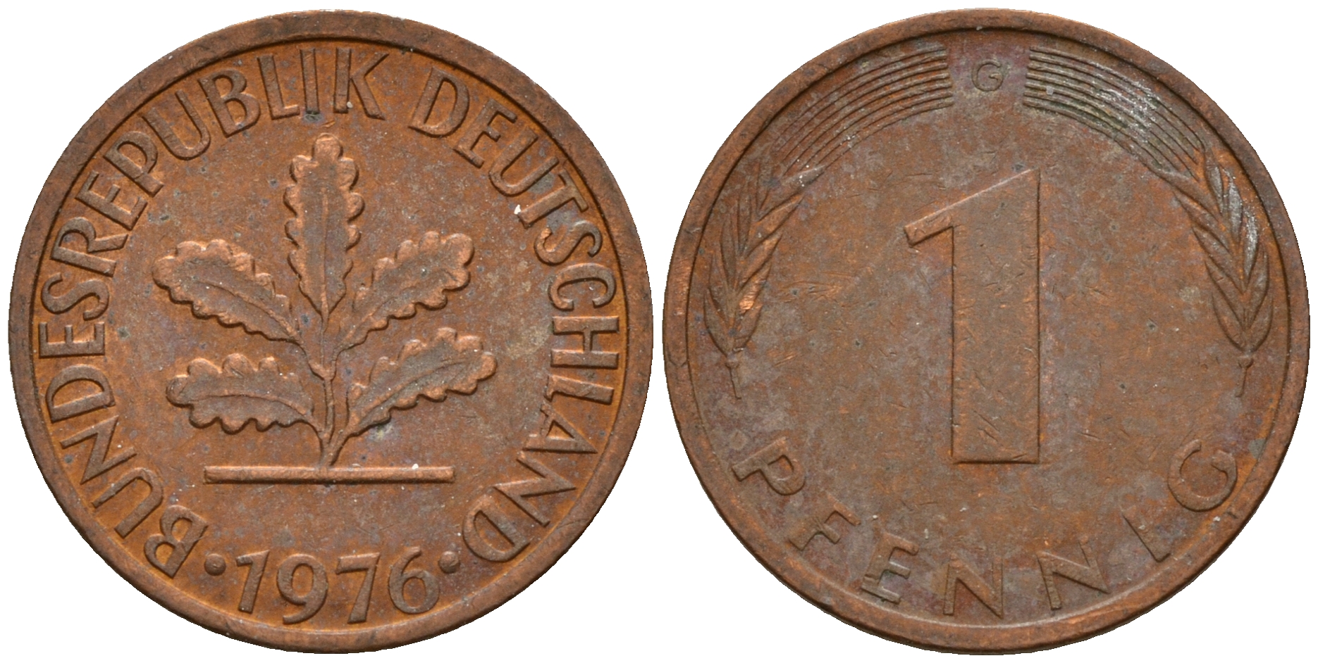 ФРГ 1 пфенниг 1976 G KM 105, J. 380 сталь плакированная медью    4598-552