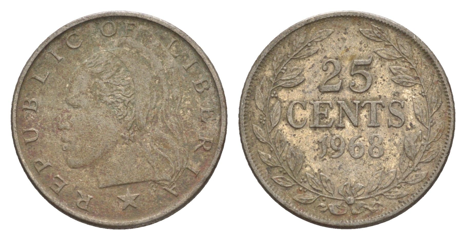 Либерия 25 центов 1968 KM 16a.2 медно-никель 4641-1245