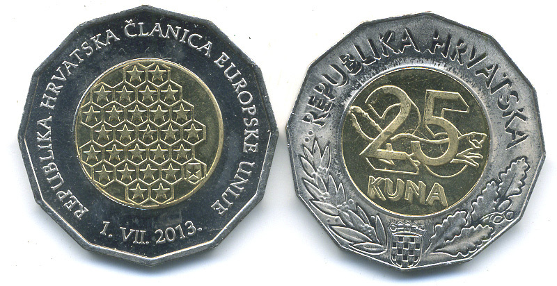 Хорватия 25 кун 2013 присоединение Хорватии к Европейскому союзу KM 94 биметалл UNC M19-05