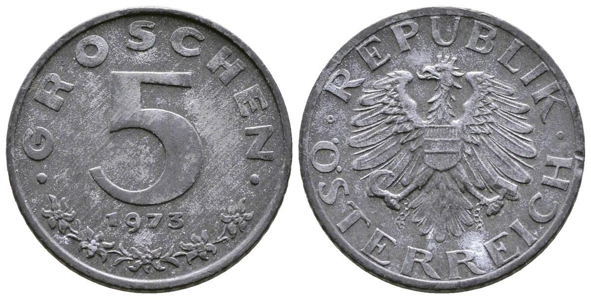 АВСТРИЯ 5 ГРОШЕЙ 1973 KM 2875 цинк 57-1355