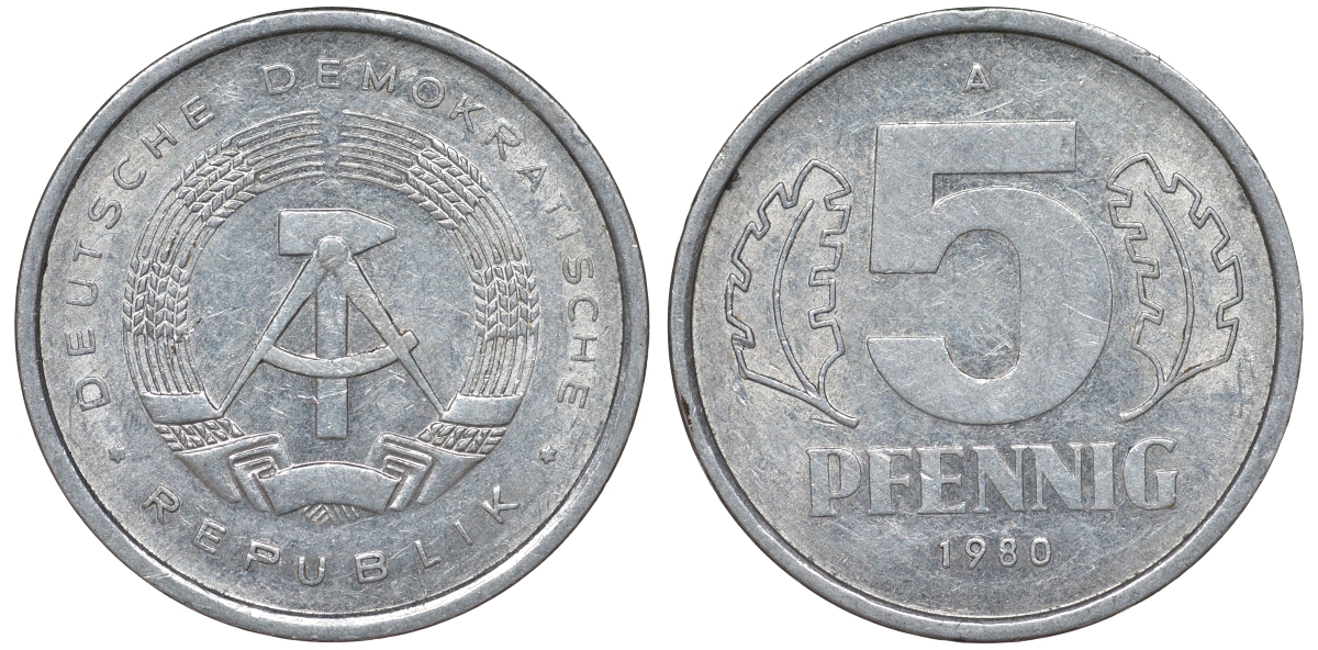 ГДР 5 ПФЕННИГОВ 1980 A KM 9.2 алюминий 62-424