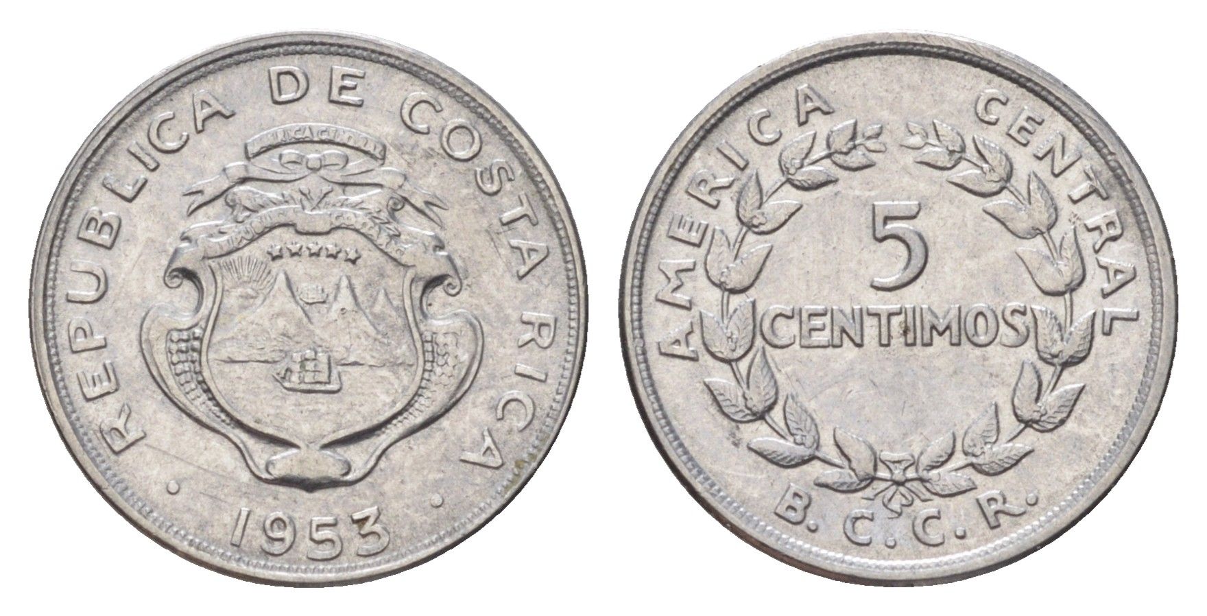 Коста-Рика 5 сентимо 1953 KM 184.1a нержавеющая сталь UNC 4181-133
