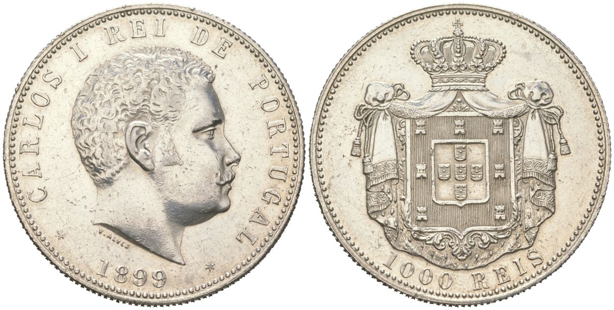 Португалия 1000 реалов 1899 Карлуш I (1889-1908) KM 540 серебро 1530-814