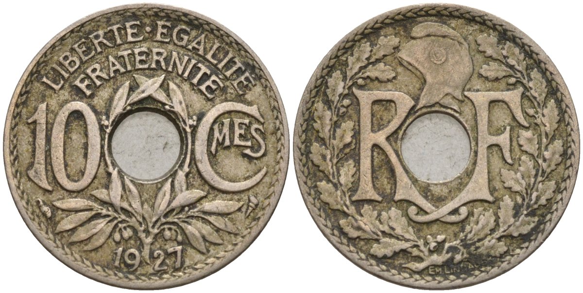 Франция 10 сантимов 1927 KM 866a, Le Franc 138.3 медно-никель 4143-951