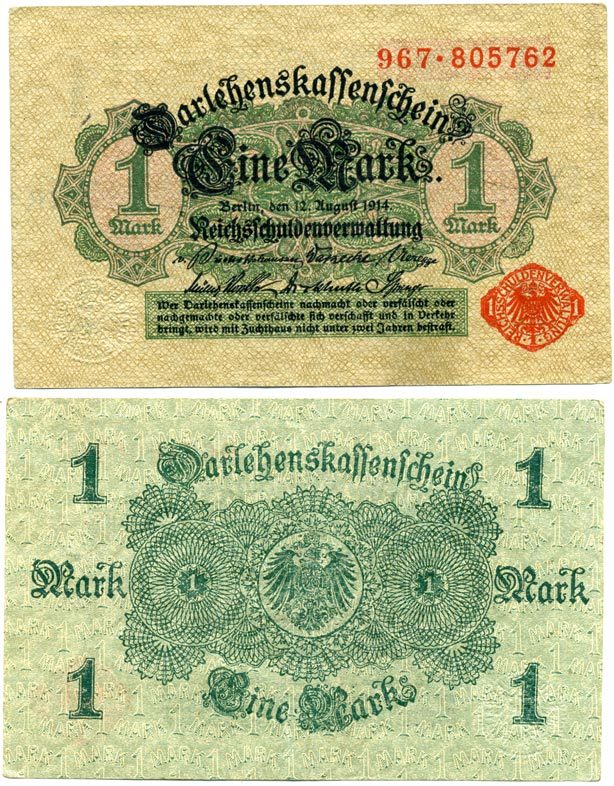 Германия 1 марка 1914 красная серия, выпуск 1917 Pick 51, Розенберг 51с бумага 7547-75-4