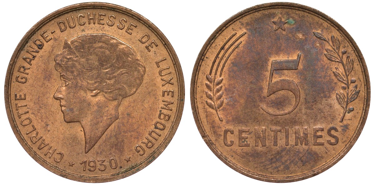 Люксембург 5 сантимов 1930 KM 40 бронза 4164-356