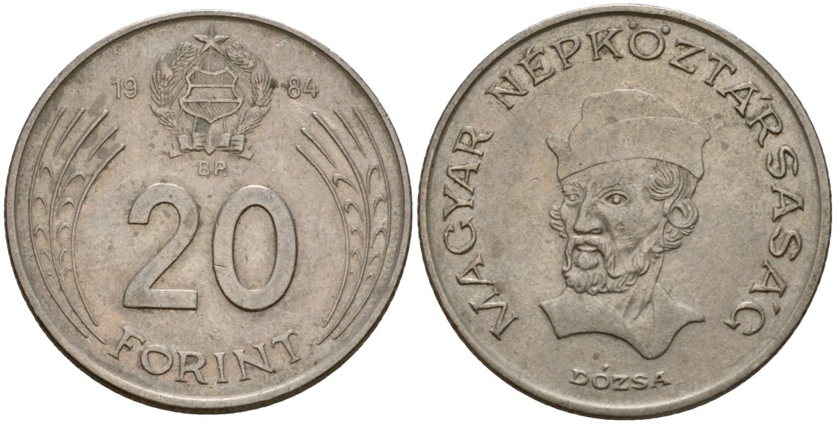Венгрия 20 форинтов 1984 Георгий Дожа KM 630 медно-никель 4599-422