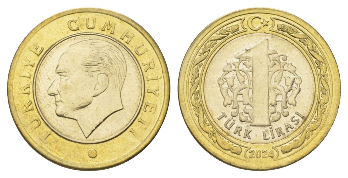 Турция 1 лира 2024 Кемаль Ататюрк KM?1575 биметалл UNC 4390-427