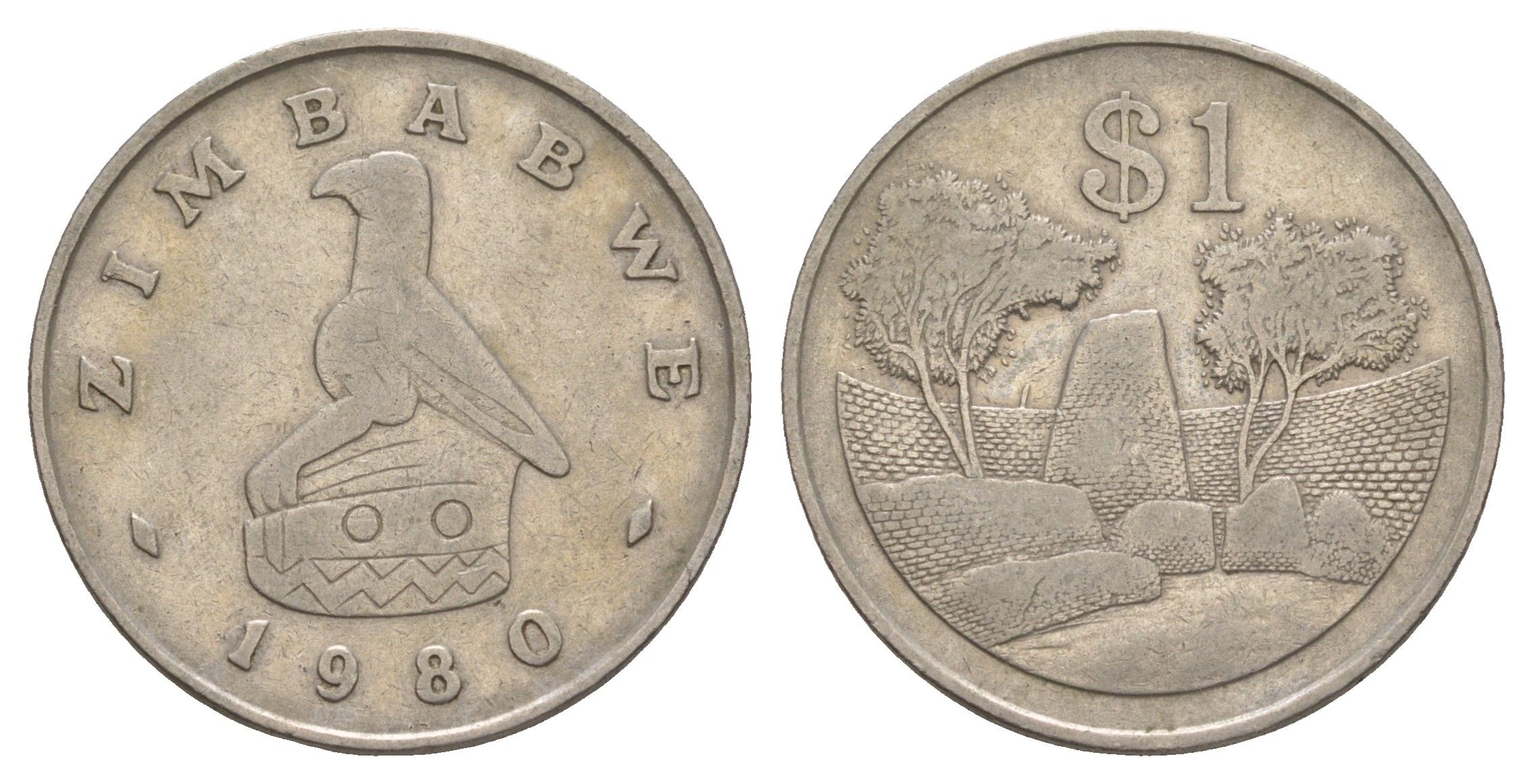 Зимбабве 1 доллар 1980 руины большого Зимбабве KM 6 медно-никель 4656-747