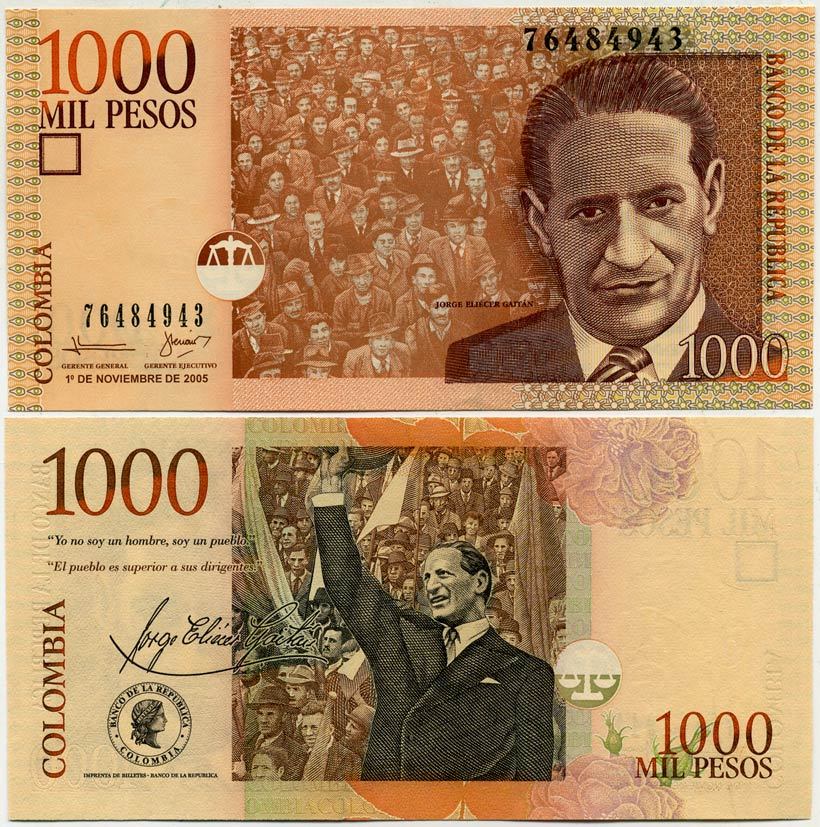 Колумбия 1000 песо 2005 1 ноября 2005, Хорхе Эльесер Гайтан Pick 456 a бумага UNC (пресс) 6293-2-2-1