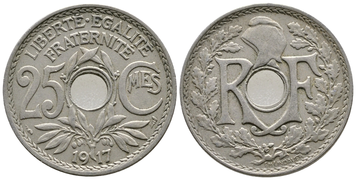 ФРАНЦИЯ 25 САНТИМОВ 1917 KM 867а медно-никель 26-311