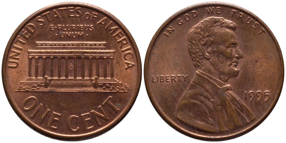 США 1 ЦЕНТ 1995 ЛИНКОЛЬН KM 201b цинк плакированный медью 66-1051