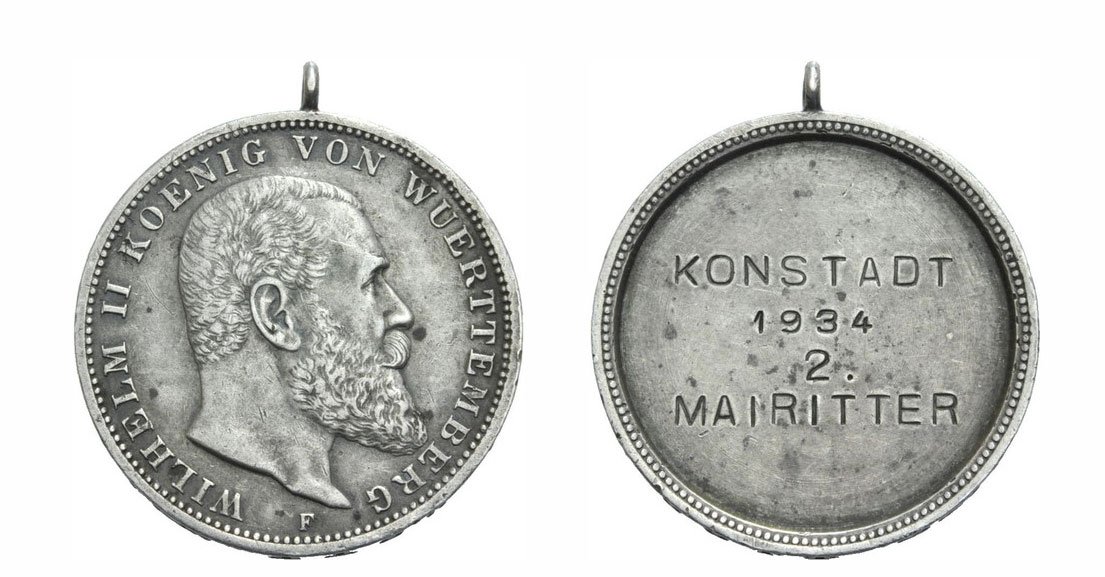 ВЮРТЕМБЕРГ МЕДАЛЬ 1934 KONSTADT, 2 MAIRITTER, ИЗ 3 МАРОК серебро 1072-1-54