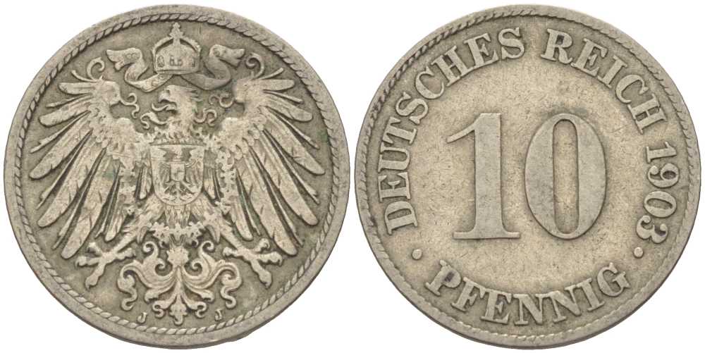 ГЕРМАНИЯ 10 ПФЕННИГОВ 1903 J KM 12, J. 13 медно-никель 4401-1252