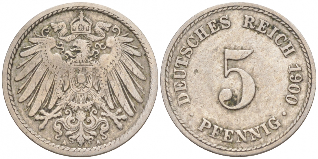 ГЕРМАНИЯ 5 ПФЕННИГОВ 1901 A, KM 11, J. 12 медно-никель 73-166
