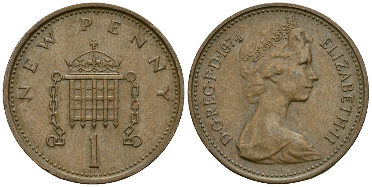 Великобритания 1 пенни 1974 Елизавета II (1952-2022) KM 915, Spink 4237 (B1) бронза 3309-656