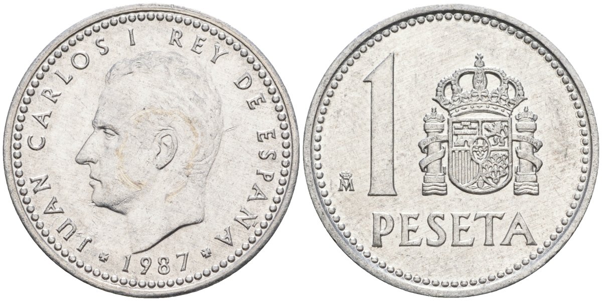 Испания 1 песета 1987 M, Хуан Карлос I (1975-2014) KM 821 алюминий 4402-834