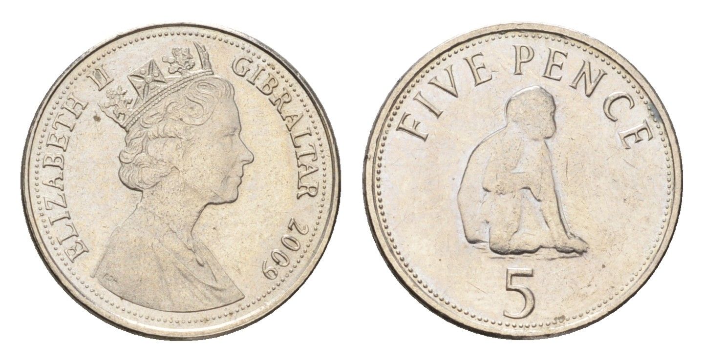Гибралтар 5 пенсов 2009 KM 1081 медно-никель UNC 4668-522